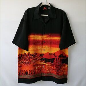 7 Diamond Mens Black Orange Short Sleeve Collared Button Down Shirt Size L